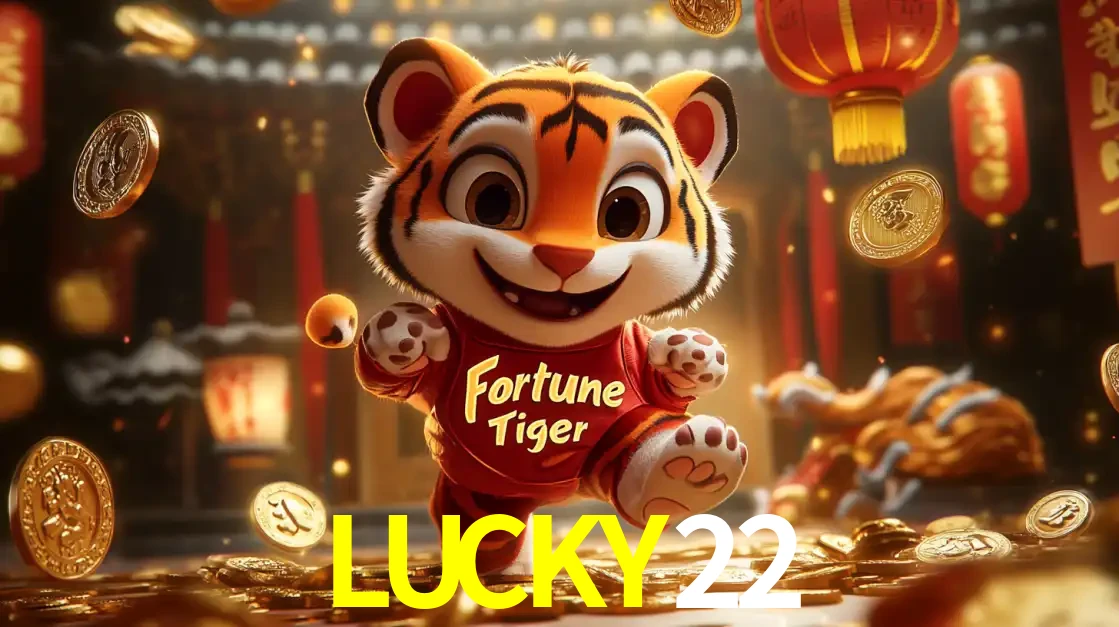 O alegre personagem do Fortune Tiger correndo sobre um caminho de moedas de ouro, simbolizando os grandes prêmios e a diversão do popular jogo de slot do LUCKY22.